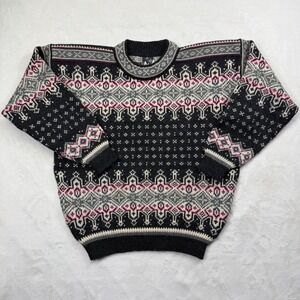 Dale of Norway Mens Pure New Wool Fair Isle Nordic Sweater Charcoal Grey Medium